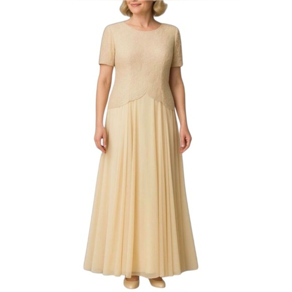Brilliante by J.A. 1990’s Cream Beaded Formal Gown | Size Large